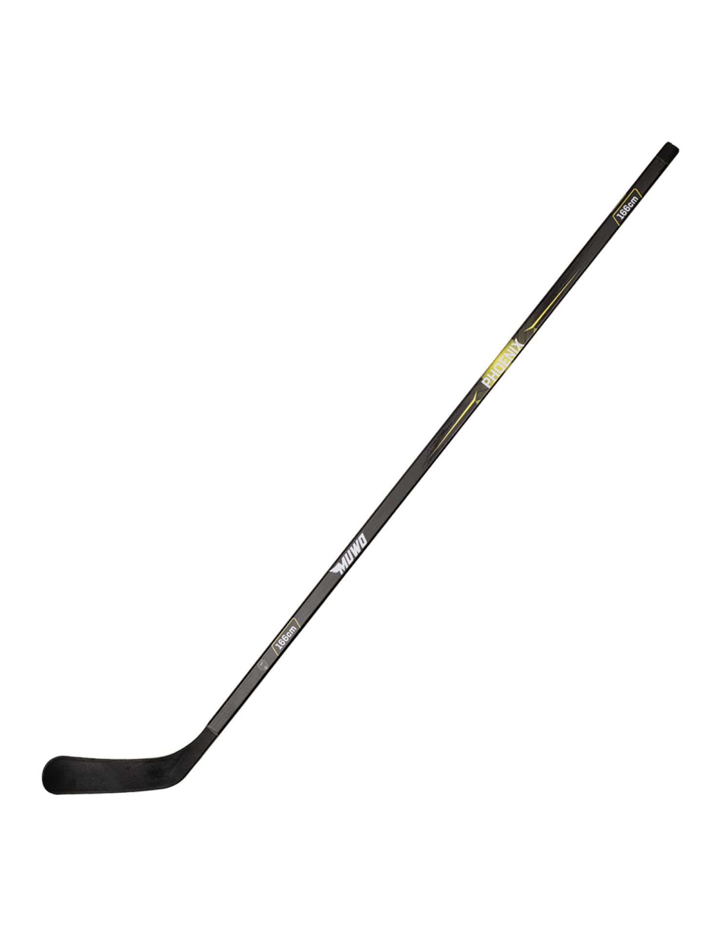 MUWO Palo de hockey sobre hielo para niños, adolescentes y adultos, de madera de abedul, para diestros, principiantes y avanzados, en longitudes de 128, 148 y 166 cm, color negro (amarillo, adulto 166