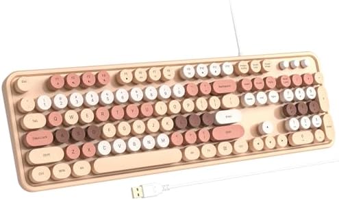 Computer Wired Keyboard, Plug Play USB Full-Size Keyboard with Large Number Pad, Caps Indicators, Foldable Stands, for Windows 7/8/10 PC Laptop (Milk Tea Colorful)
