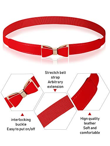 Geyoga 6 Pieces Women Skinny Belts Stretch Buckle Dress Belts Thin Elastic Waist Cinch Retro Faux Leather Band with Metal Buckle for Women Girls Jeans2