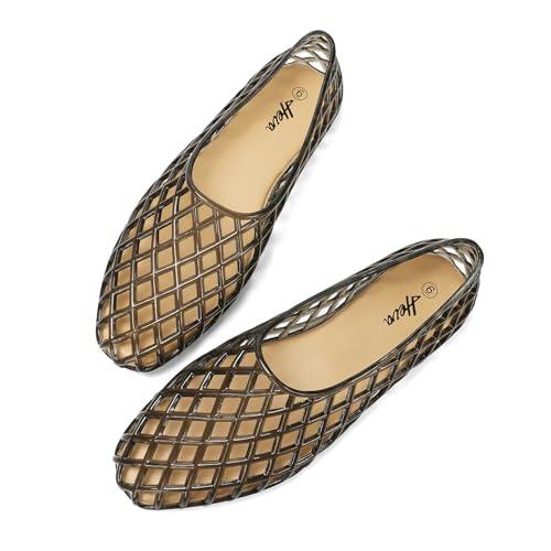 HEVA Sandalias de malla de jalea para mujer, transpirables, transparentes, huecas, para verano, playa, jellies, gris, 37 EU