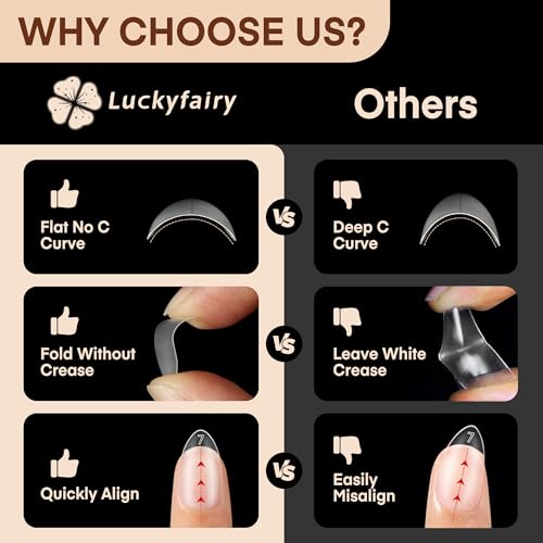 Image of Luckyfairy Short Almond Nail Tips, 504pcs Full Cover Soft Gel Nails Tips 15 Sizes No C Curve Almond Shape Nail Tips for Acrylic False Nails Professional for Nail Extensions Salons Home DIY