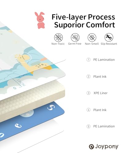 Image of Joypony Baby Play Mat, 71x59 Inch Foldable Play Mats for Babies and Toddlers, Waterproof & Anti-Slip Portable Foam Floor Mat for Tummy Time with Travel Bag Indoor Outdoor