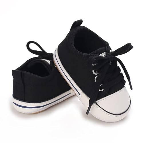 Methee Baby Boys Girls Sneakers Canvas Shoes,Infant First Walkers Shoes,Non-Slip Rubber Sole Walking Shoes For Babys Toddlers, Black 12-18 Months Toddler #TOP4