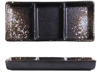 三品皿 5セット 窯変 陶器 薬味皿 付出皿 仕切り皿 三品皿 たれ皿 醤油 焼き肉 タレ皿 焼肉 調味料 副菜 タレ入れ 薬味入れ 料亭 旅館 和食器 飲食店 居酒屋 業務用 お供に 食洗器 電子レンジ対応 ギフト おしゃれ (昼,2個 19.5*9*2.5cm)