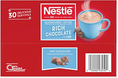 Nestle Hot Chocolate Packets, Hot Cocoa Mix, No Sugar Added And Fat Free, 30 Count (0.28 Ounce Each) #TOP1