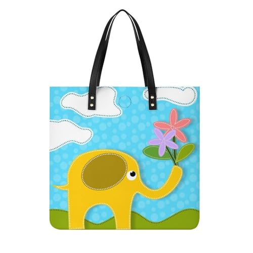 Tote bag pour voyage femmes Éléphant Jaune grand sac à main shopper bandoulière 39x39cm