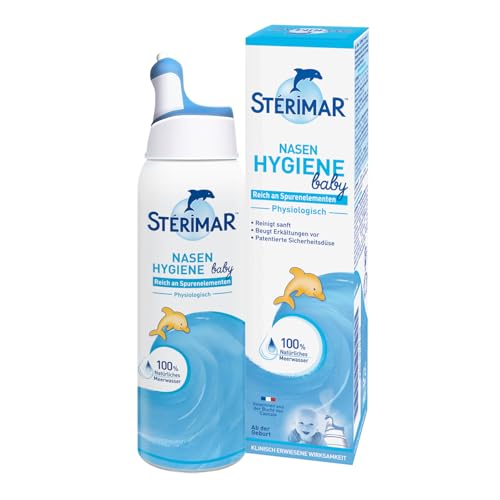 Stérimar Nasenhygiene Baby 100% natürliches Meerwasser Nasenspray 2 in 1 Spray & Spülung für Babys ab Geburt anwendbar 50ml 150 Sprühstöße