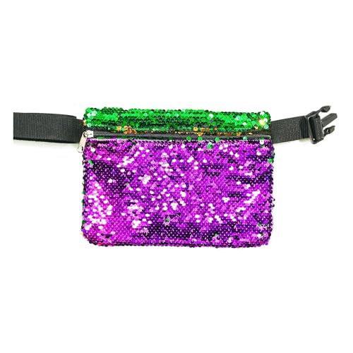 THE MARDI GRAS KREWE Mardi Gras Accessories - Riñonera con lentejuelas para todas partes, gran adición para atuendo, amantes de 9 x 6.75 pulgadas, morado y verde