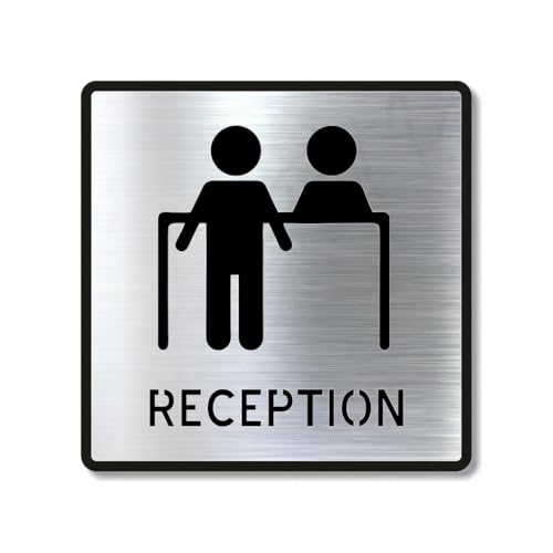 Image of Premium Brush Finish Square Silver Acrylic Reception Desk Door Sign Easy to Mount Self-Adhesive Tape 5.8 Inch Signage for Resort Hotel Office Corporate Society Hospital Business