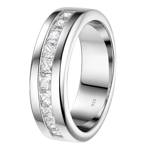 Lab Created Moissanite Stone Wedding Band 925 Sterling Silver 1ct 10 Large Princess Cut Promise Ring For Men D Color VVS1 Size 7-14