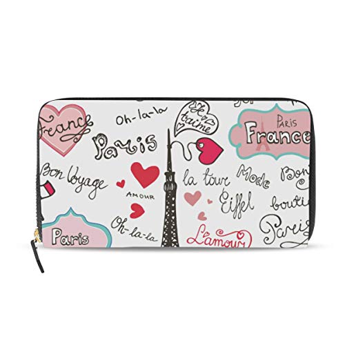 Portefeuille long en cuir femme grand format à fermeture motif I Love You Tour Eiffel