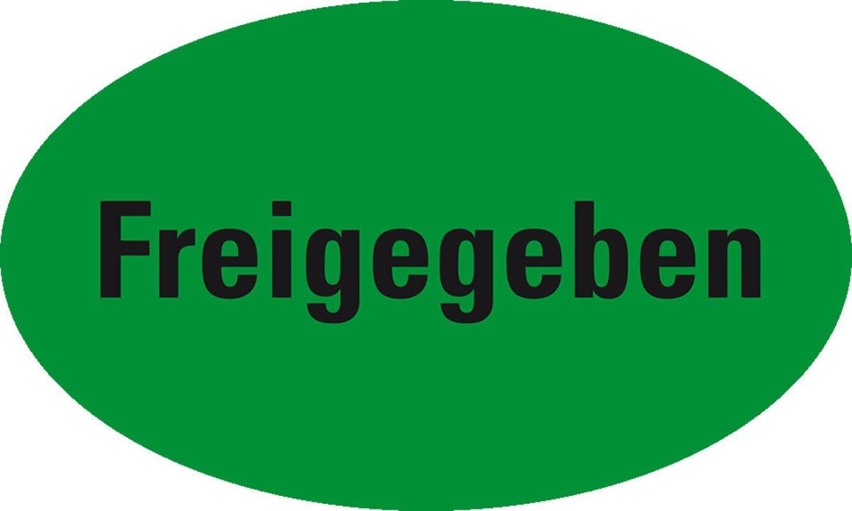 Organisationsetikett Freigegeben, oval, grün, Haftpapier, ablösbar, 50x30mm, 500/Rolle