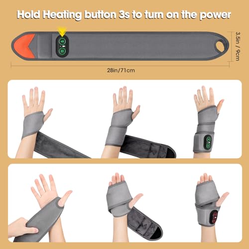 Image of Cordless Wrist Heating Pad Wrap for Arthritis and Carpal Tunnel, Rechargeable Heated Wrap Pad Wrist Massager for Hand Pain Relief, Red Light Heated Therapy Brace for Wrist to Woman Man and Elder, Gray