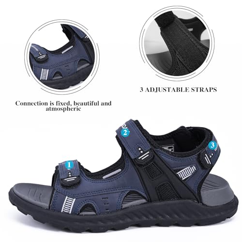 Image of Queday Mens Closed Toe Outdoor Hiking Sandals | Arch Support, 3 Adjustable Straps, Non-slip rubber outsole, Budget-friendly for beach, Daily, walking, fishing
