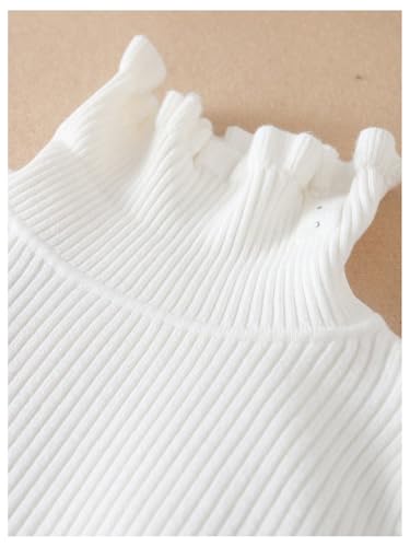 SweatyRocks Girl's Ruffle Turtleneck Sweater Pearls Long Sleeve Ribbed Knit Pullovers Tops4