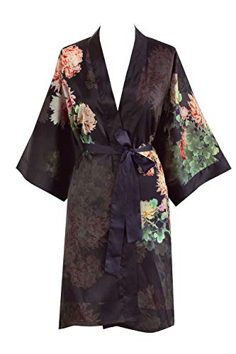 KIM+ONO Women's Charmeuse Kimono Robe Short - Watercolor Floral