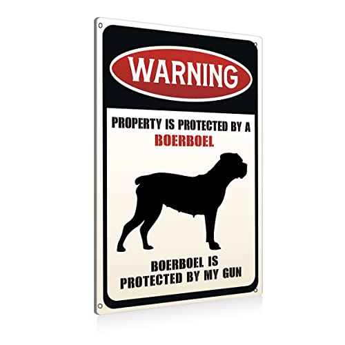 Funny Dog Warning Metal Tin Signs Wall Art Decor Property is Protected By a Boerboel is Protected Sign for Home Decor Gifts to Indoor and Outdoor Use - 8x12 Inch
