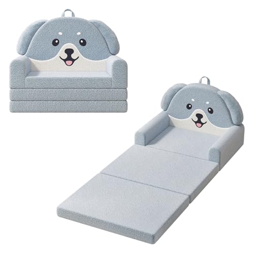 YACODAVO 2-in-1 Kids Couch, Soft Toddler Couch Fold Out for Girl and Boys, Dog Design Foldable Kids...