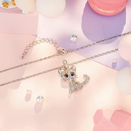 jagosen Cat Necklace Silver Necklaces for Women Colorful Cute Pendant Short Necklace Jewelry Gifts for Women Girls Cat Lovers