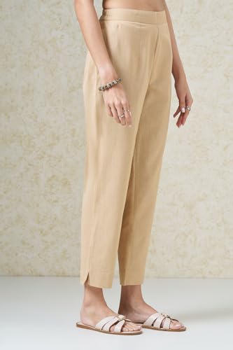 Image of Rangmanch by Pantaloons Women's Cotton Linen Bottoms | Slim Tapered Fit | Mid Rise Waist | Ankle Length