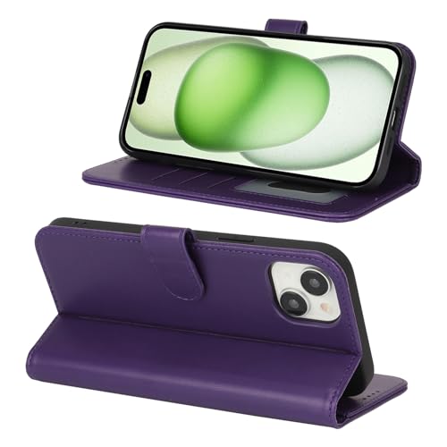 Image of for iPhone 15 Plus Case Wallet with Card Holder,for iPhone 14 Plus Wallet Case for Women Men,PU Leather Shockproof Magnetic Buckle Stand Flip Phone Case-Purple