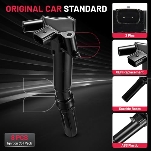 Image of BDFHYK Ignition Coil Pack UF-631 Set of 8 Compatible with F-150 F-250 F-350 Super Duty 6.2L V8 (Passenger-side only) Replacement for C1800 C1801 DG-525 UF-639