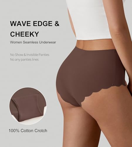 Image of SHARICCA Seamless High Waisted Underwear for Women Cheeky Underwear Wave Edge No Show Bikini Panties Ribbed Panties Pack