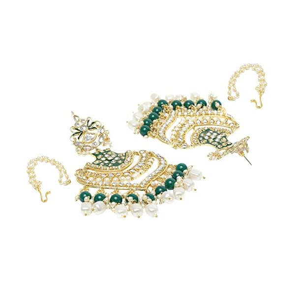 I Jewels 18K Gold Plated Intricately Designed Womens Traditional Long Earrings Enamel Glided With Kundans & Pearls (E2903) - Image 8
