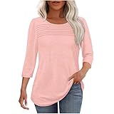 Compra Online Camiseta Manga Larga Mujer,Camiseta Mujer Basicas de Cuello Redondo Casual Color Puro Camisa de de Manga 3/4 Cómodo Suelto Pullover Tops Blusa Original Ropa Otoño Invierno Basic tee