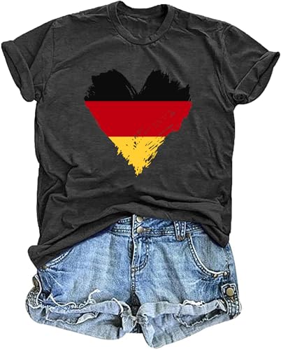 tiorhooe Deutschland Flagge T Shirt Damen Germany Herz Fahne Shirts Casual Sommer Fußball Trikot Tee