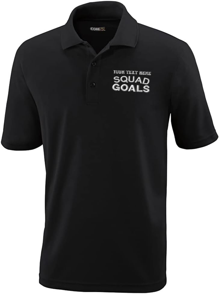 Custom Performance Golf Polo Tees Squad Goals Polyester Short Sleeves Polo Shirts for Men Black Personalized Text Here 2X Large