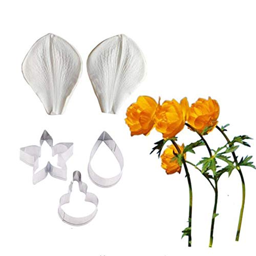 Fiore Foglia Petalo Venatore Taglierino Silicone Stampi Acciaio Inox Ripieno Set, Decorazione Dolci Toosl Coltello per Biscotti Cottura, Teglie e Sugarcract Cioccolato Gumpaste Torta - Dorato Lotus