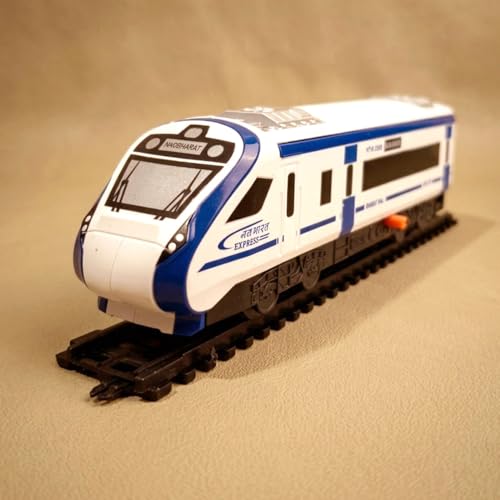 Image of Toy Train Vande Bharat Bullet Train Set for Kids - Big Size Battery Operated Electric Locomotive Toy with Interlocking Railway Tracks, Coaches, Track Changer - Nav Bharat Express Blue