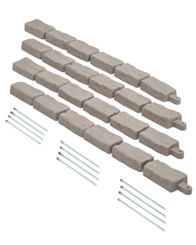 VEVOR Faux Stone Landscape Edging, No Dig Garden Edging Border, Flexible Blocks for Lawn Edging, Flower Beds, Driveway, Yards with 12 Spikes, 4 Pack 24 Bricks 16FT Kit, 46.5' Lx 3.7' W x 2.2' H, Beige