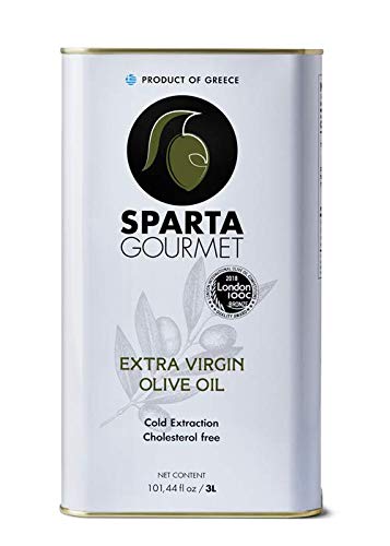Award Winning Extra Virgin Olive Oil | (3 Lt. Tin,101.44 oz.) | First Cold Pressed | Born in the historic city of Sparta, Greece | Single Origin | NONGMO Verified | Family Owned |