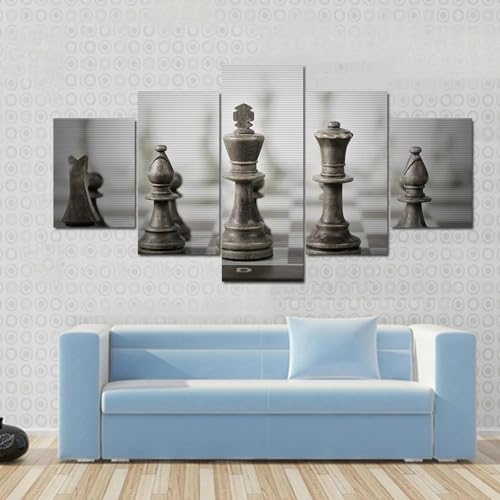 Jeu d'échecs abstrait tableau haut de gamme | Toile murale 5 panneaux avec cadre