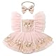 FYMNSI Baby Outfit 1 Geburtstag M?dchen, Neugeborenes Fotoshooting Kleidung Blumen Stickerei T?ll T?t? Prinzessin Partykleid Festliches Festkleid Bodykleid Hochzeit Kleinkinder Sommer Rosa 6-12 Monate