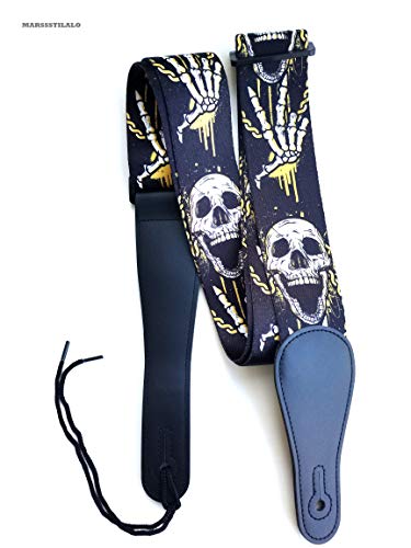 Marssstilalo 2" Professional Classic Guitar Straps Cool Skull Printed Polyster Soft Electric Bass Strap (Yellow) #TOP6