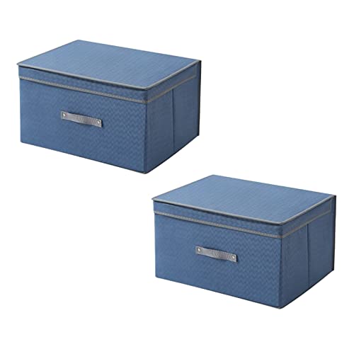 GREATOYAR Juego de 2 Cajas de Almacenamiento, Organizadores Plegables con Tapa, Cesta de Almacenamiento de Tela con Asas para Estanterías, Armarios, Habitación, y Oficina, 50x40x30, Azul