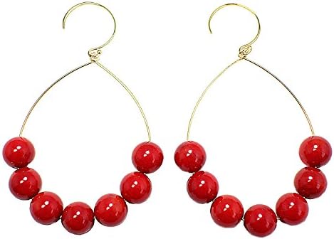 STELLA HANDMADE JEWELRY 14-kt Gold-Filled Brass Wire Hoop Earrings with Red Bamboo Coral Beads