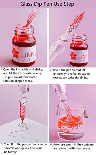 Molshine Glass Dip Pen with Ink Set,Crystal Calligraphy Dipped Pen,12 Colors of Ink,for Art Sketching,Drawing,Writing,Gifts,Signatures,Desktop Decorative Ornaments (Ocean Blue) - Thumbnail 5