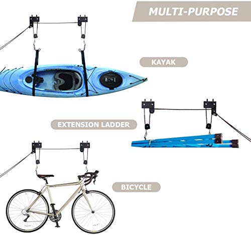 Wonitago Kayak Hoist Lift - Garage Storage Hoist Hanger For Bike Ladder, Canoe, Paddleboard Black 1 Pair #TOP1