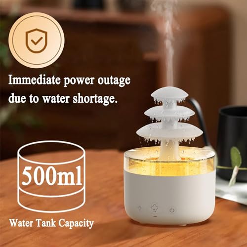 Image of Smart Ultrasonic 500ml Rain Cloud Humidifier Water Drip, Cool Mist Aromatherapy Essential Oil Diffuser with Relaxing Water Drop Sound, 3 Rainfall Modes and 7 LED Colors, for Sleeping, Relaxing