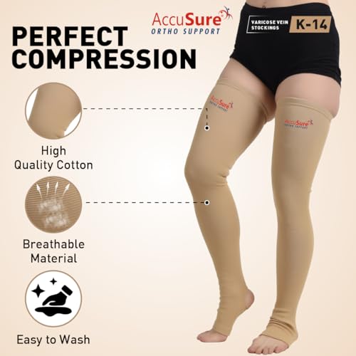 Image of AccuSure Medical Compression Varicose Vein Stockings (Anatomical Shape,Easy to use, Non Slippagen, Durable)-Thigh Length for Varicose Veins Can Be Used By Men & Women
