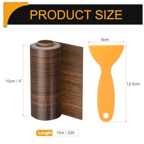 Image of HARFINGTON Wood Grain Repair Tape 4 Inch x 33ft Self Adhesive Repair Patch Tape Simulated Wooden Floor Tapes with Plastic Scraper for Tables Doors Windows Furniture, Ebony