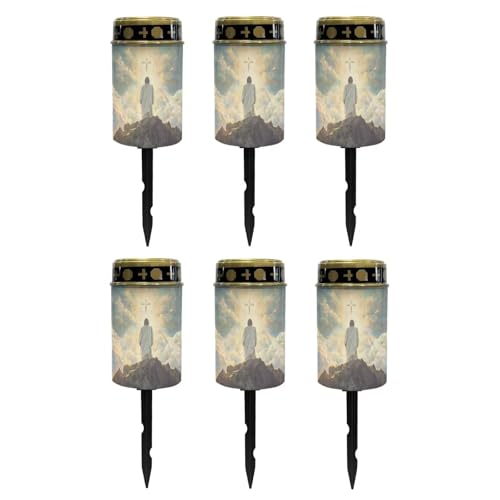 Image of Poceacles 6 Pack Cross Solar Candle Cemetery Lights - LED Garden Solar Pathway Lights Outdoor Waterproof with Dusk to Dawn Sensor, God Cross