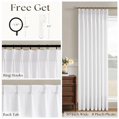 Image of Thick Linen Semi Sheer Curtains 96 Inches Long for Living Room Snow White