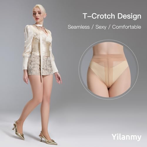 Image of Yilanmy 3 Pairs Sheer Tights for Women Ultra Thin T-Crotch Pantyhose High Waist Stockings 20D