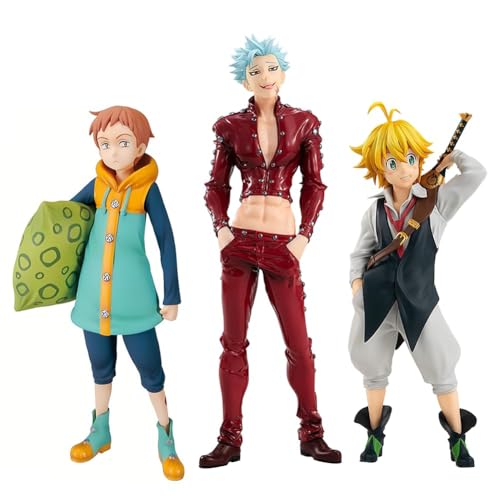 Puruuige Lot de 3 figurines de l'anime The Seven Deadly Sins Wrath of the Gods Figure Model Meliodas Ban King Figure Statue PVC Seven Deadly Sins Character...