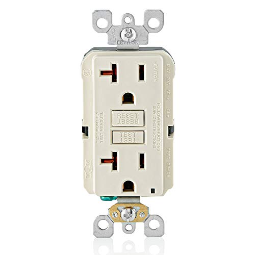 Image of Leviton GFCI Outlet, 20 Amp, Self Test, Non Tamper-Resistant with LED Indicator Light, Protection from Electric Shock and Electrocution, GFNT2-T, Light Almond